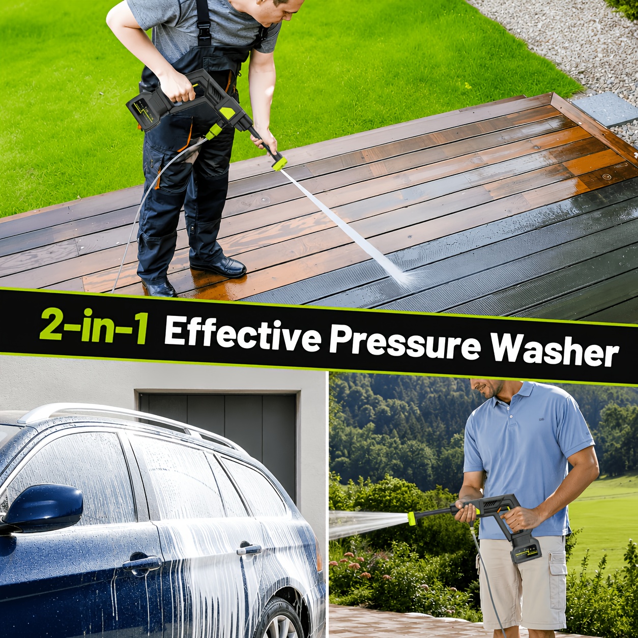 Cordless Pressure Washer Water Gun 1200 PSI | 30 Speed Levels 6-in-1 Nozzle | 7.32m High-Elastic Hose Handheld Rechargeable Lithium Battery - Image 2