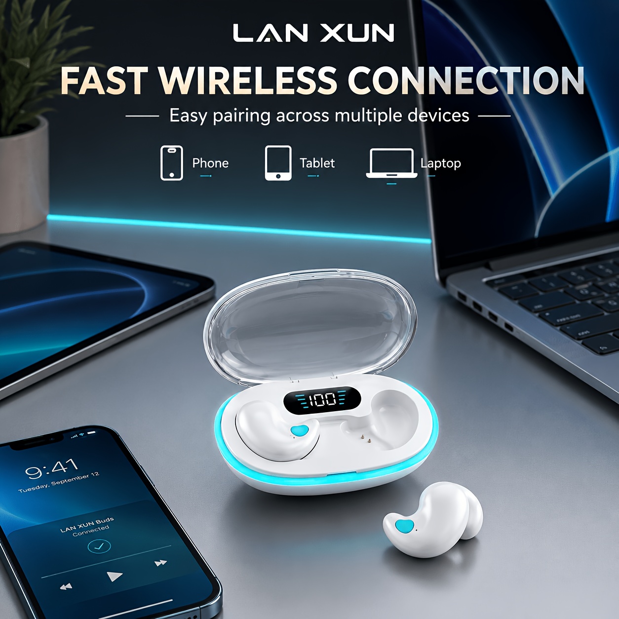 Wireless Earphones, True Wireless Earphones, LED Power Display, with Wireless Charging Box, Anti-Drop Sports Earphones, In-Ear Earphones with Microphone, Suitable for Smartphones, Laptops, Tvs, Computers, Sports, Men And Women Gift. - Image 11