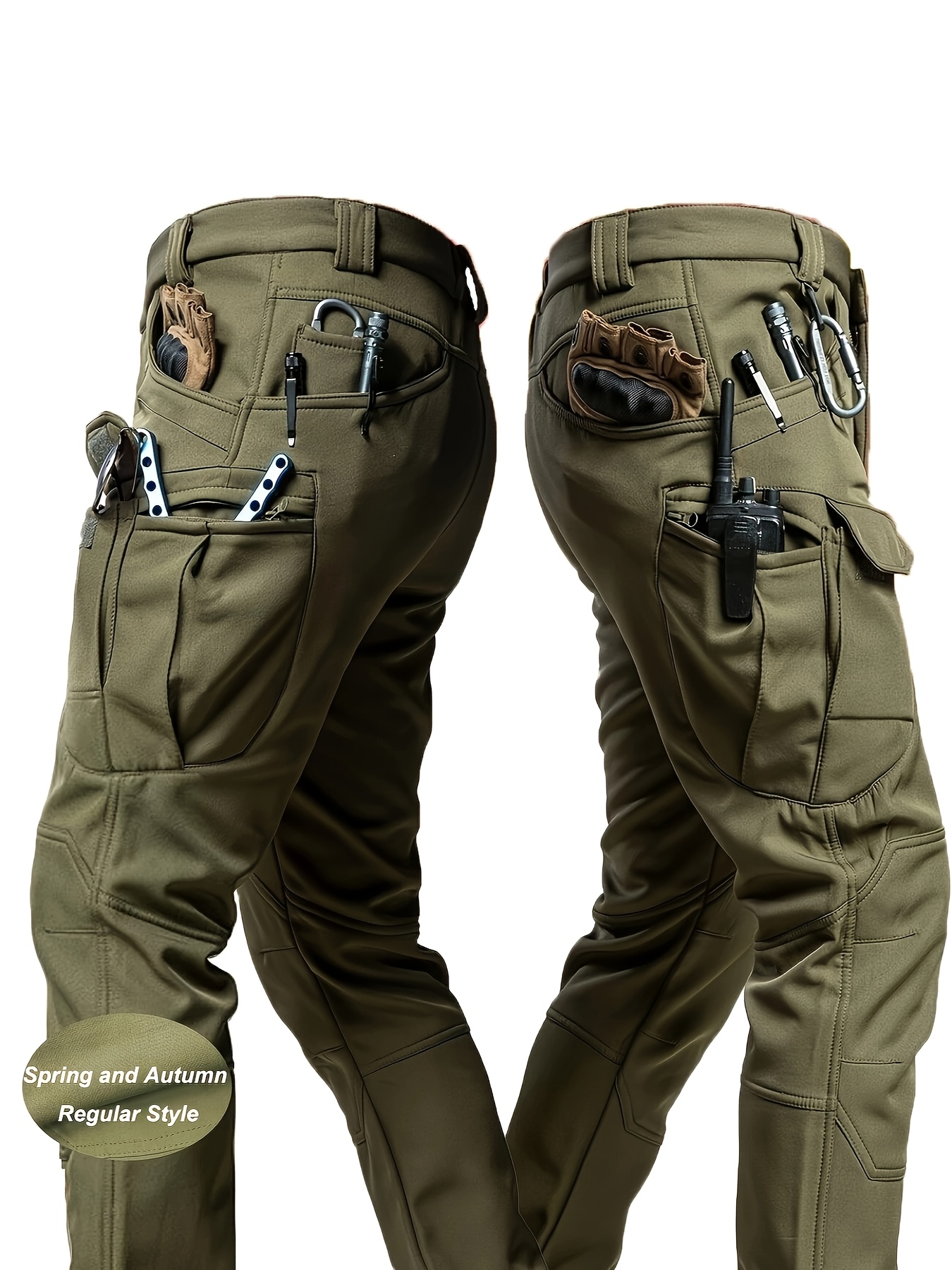 Men'S Stretchy Black Cargo Work Pants - Elastic Waist, Multi-Pocket Design for Hiking & Everyday Comfort, Durable & Comfort Fit, Outdoor Pants|Casual Cargo Pants|Glossy Finish Pant - Image 3