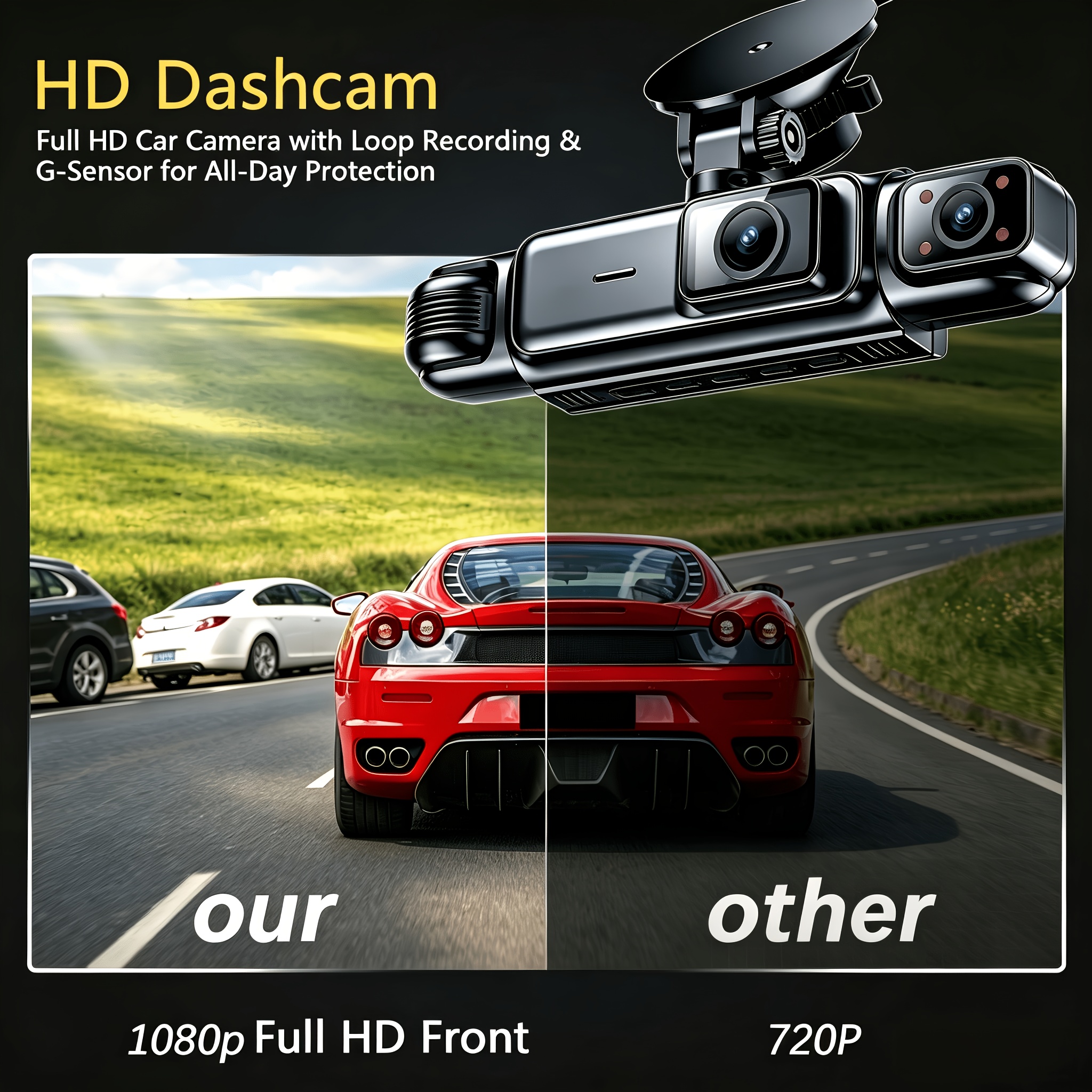 ETYMOOFOX 4-Channel Dash Cam for Cars with 3” IPS Screen, 1080P Front & 720P Rear/Driver/Side Cameras, Night Vision, Loop Recording, Parking Monitor System, Hardwire Kit Required Suitable for Vehicle Surveillance, Dashcam Accessories - Image 8