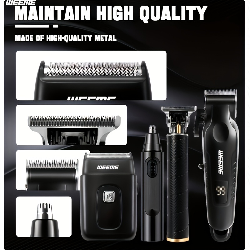 WEEME 4pcs/3pcs/1pc Cordless Men' Hair Clippers & Beard Trimmer with Electric Shaver & Nose Trimmer - Rechargeable Professional Hair Cutting System Suitable for Traveling, Home Use, Gift for Dad, Husband, Birthday/Christmas Present. - Image 6