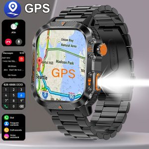 COANR New GPS Smart Watch for Men, 5.11cm Rugged Outdoor Sports Smartwatch with Wireless Call & Smart Notifications, Dual-Band GPS, Compass, LED Flashlight, 3ATM, Compatible with Iphone And Android