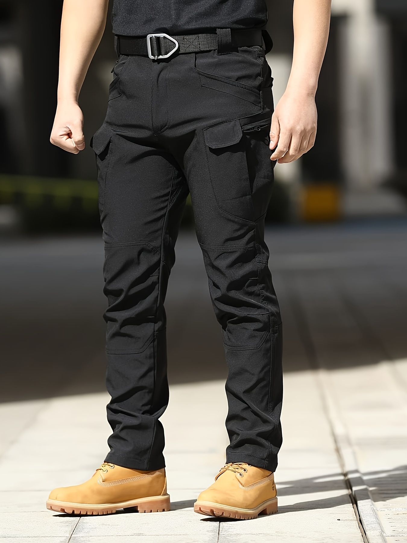 Men'S Stretchy Black Cargo Work Pants - Elastic Waist, Multi-Pocket Design for Hiking & Everyday Comfort, Durable & Comfort Fit, Outdoor Pants|Casual Cargo Pants|Glossy Finish Pant - Image 5
