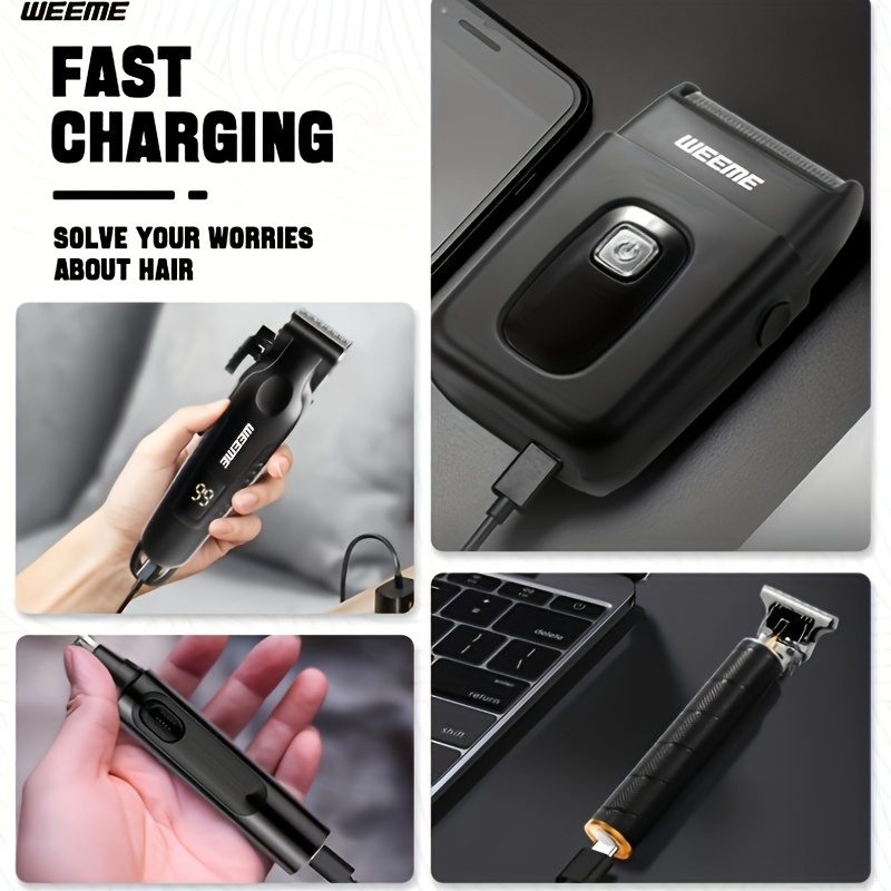 WEEME 4pcs/3pcs/1pc Cordless Men' Hair Clippers & Beard Trimmer with Electric Shaver & Nose Trimmer - Rechargeable Professional Hair Cutting System Suitable for Traveling, Home Use, Gift for Dad, Husband, Birthday/Christmas Present. - Image 9