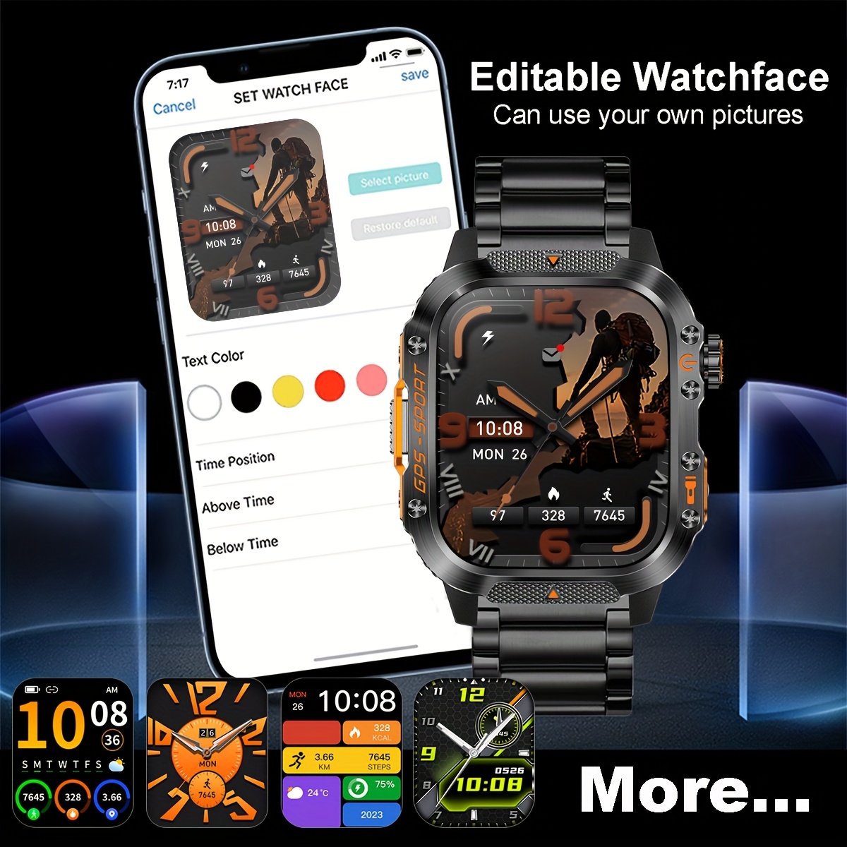 COANR New GPS Smart Watch for Men, 5.11cm Rugged Outdoor Sports Smartwatch with Wireless Call & Smart Notifications, Dual-Band GPS, Compass, LED Flashlight, 3ATM, Compatible with Iphone And Android - Image 12