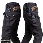 Men'S Stretchy Black Cargo Work Pants - Elastic Waist, Multi-Pocket Design for Hiking & Everyday Comfort, Durable & Comfort Fit, Outdoor Pants|Casual Cargo Pants|Glossy Finish Pant