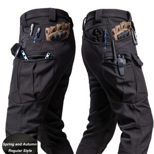 Men'S Stretchy Black Cargo Work Pants - Elastic Waist, Multi-Pocket Design for Hiking & Everyday Comfort, Durable & Comfort Fit, Outdoor Pants|Casual Cargo Pants|Glossy Finish Pant