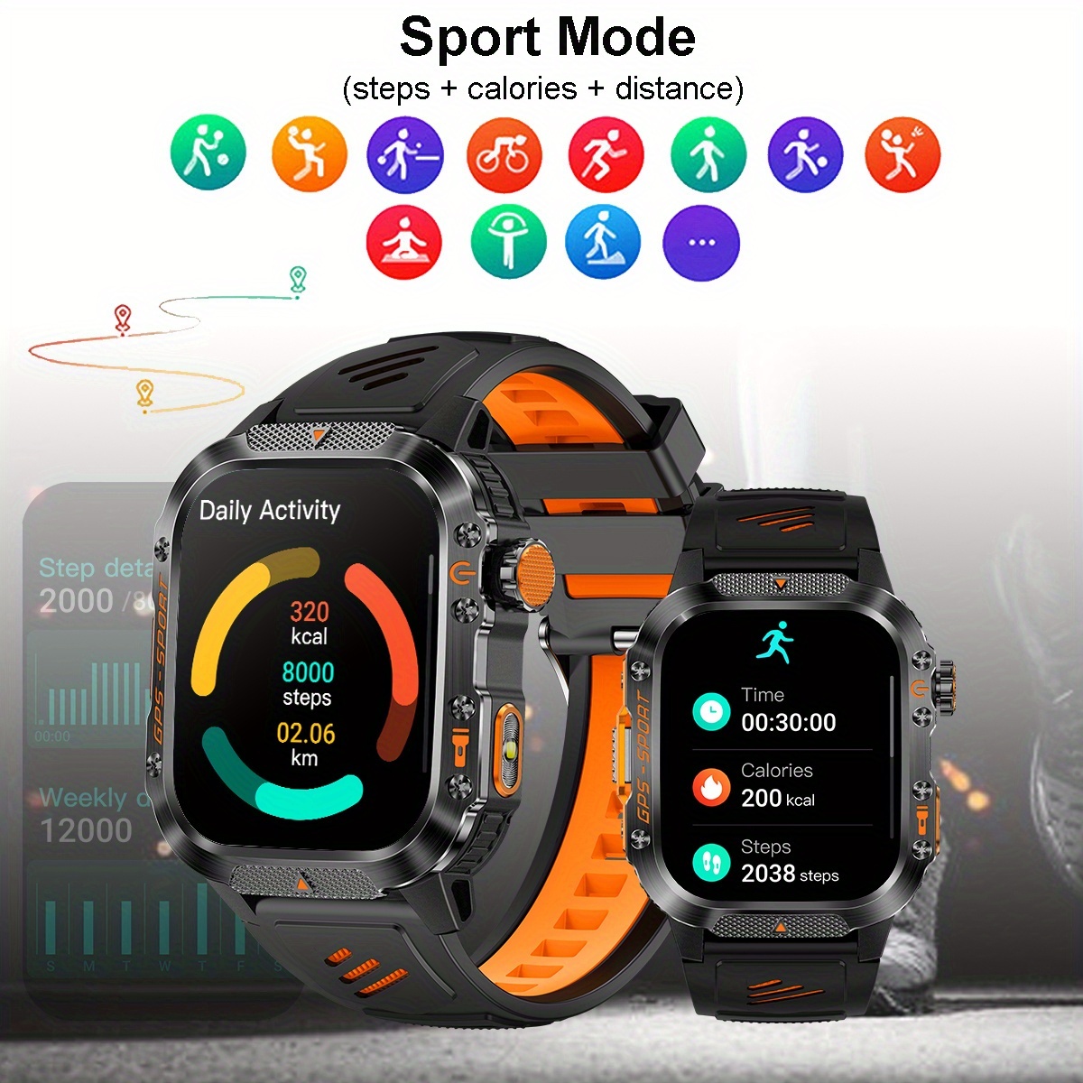 COANR New GPS Smart Watch for Men, 5.11cm Rugged Outdoor Sports Smartwatch with Wireless Call & Smart Notifications, Dual-Band GPS, Compass, LED Flashlight, 3ATM, Compatible with Iphone And Android - Image 10