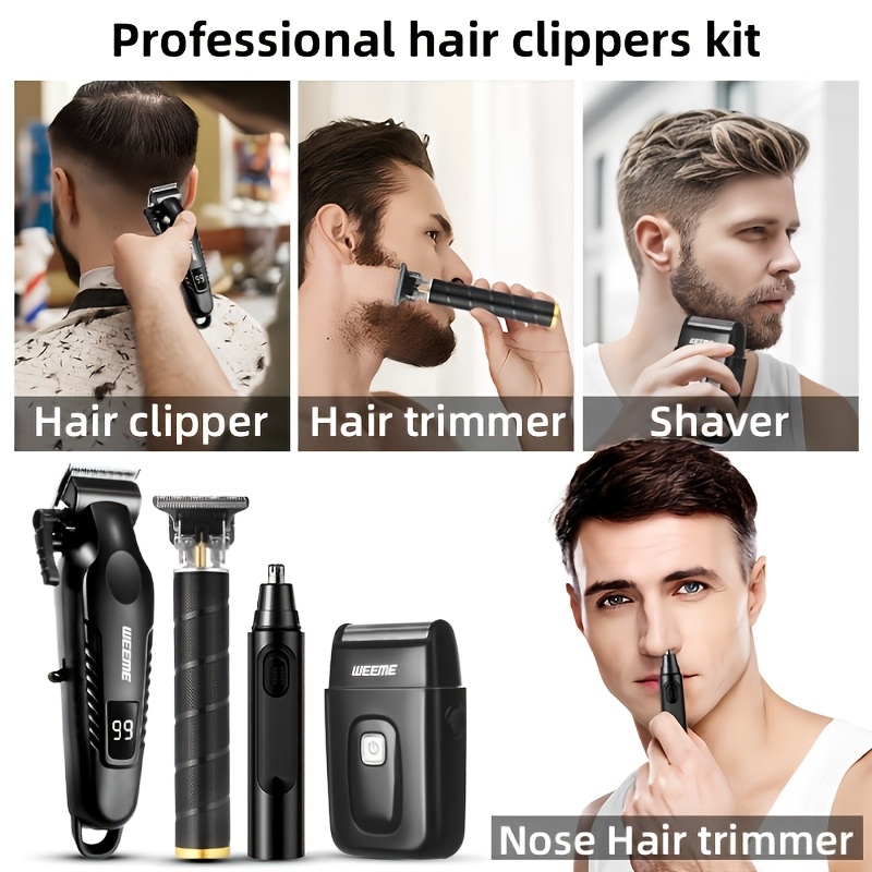 WEEME 4pcs/3pcs/1pc Cordless Men' Hair Clippers & Beard Trimmer with Electric Shaver & Nose Trimmer - Rechargeable Professional Hair Cutting System Suitable for Traveling, Home Use, Gift for Dad, Husband, Birthday/Christmas Present. - Image 3