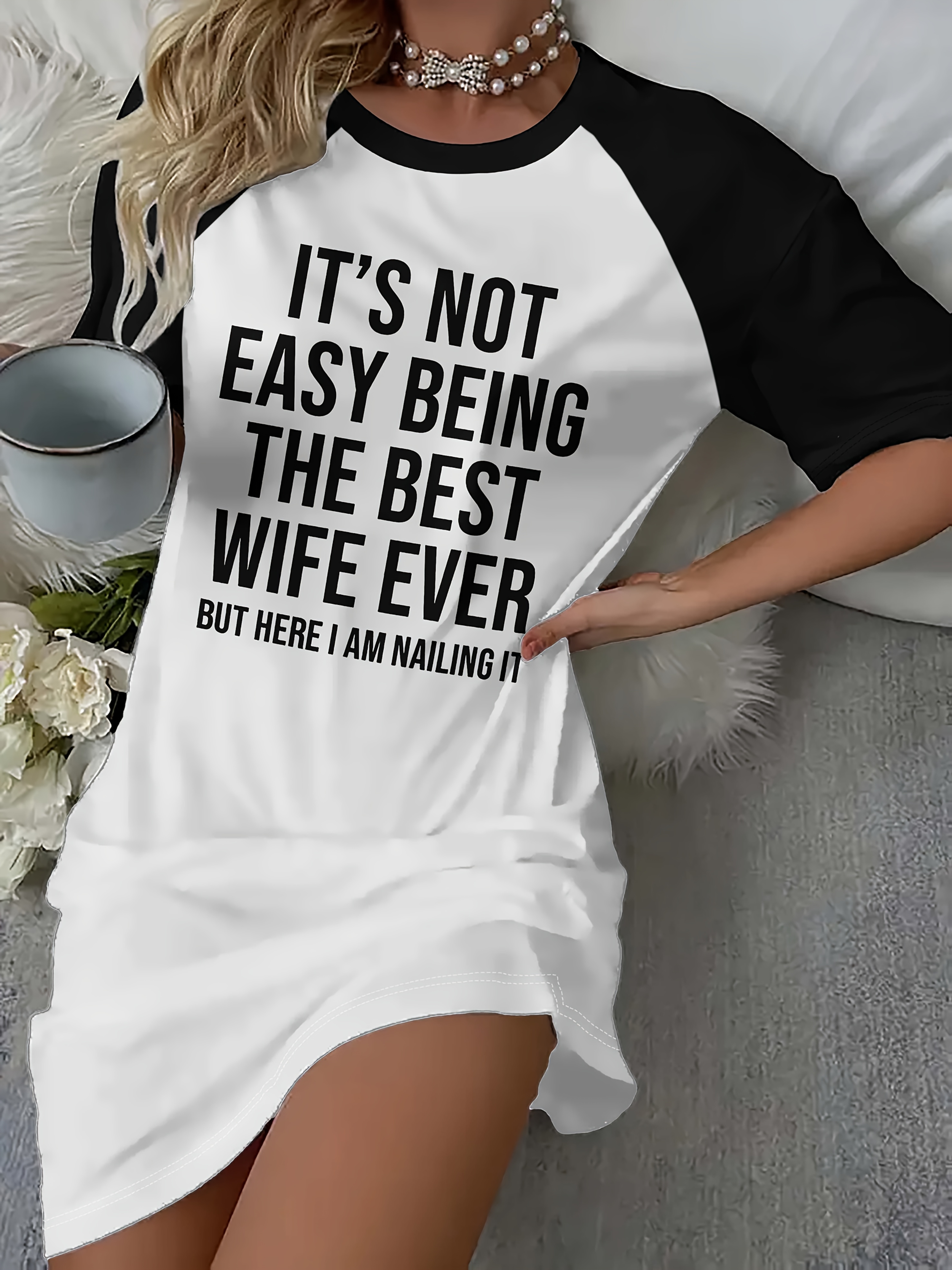 Hot Letter Printing Long Edition T-Shirt Sleeve Color Contrast Design Dress Black And White Color Printing - Image 10