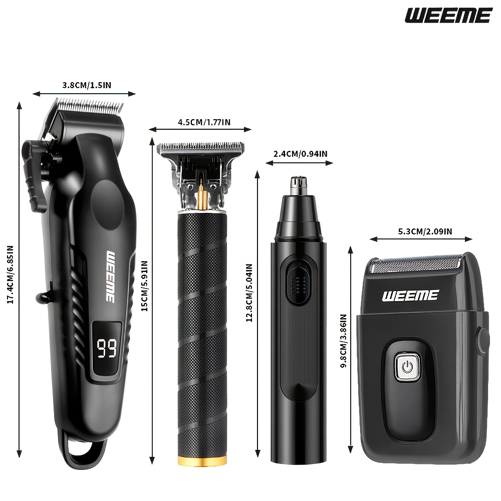 WEEME 4pcs/3pcs/1pc Cordless Men' Hair Clippers & Beard Trimmer with Electric Shaver & Nose Trimmer - Rechargeable Professional Hair Cutting System Suitable for Traveling, Home Use, Gift for Dad, Husband, Birthday/Christmas Present. - Image 2