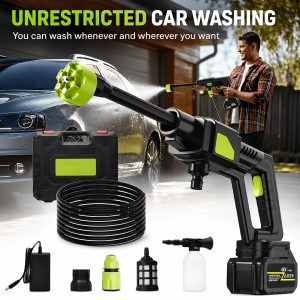 Cordless Pressure Washer Water Gun 1200 PSI | 30 Speed Levels 6-in-1 Nozzle | 7.32m High-Elastic Hose Handheld Rechargeable Lithium Battery