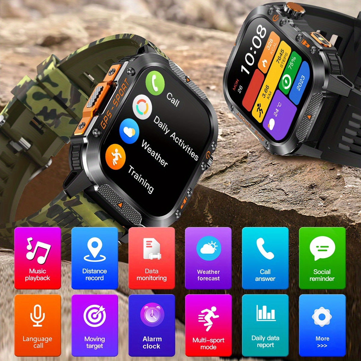 COANR New GPS Smart Watch for Men, 5.11cm Rugged Outdoor Sports Smartwatch with Wireless Call & Smart Notifications, Dual-Band GPS, Compass, LED Flashlight, 3ATM, Compatible with Iphone And Android - Image 9