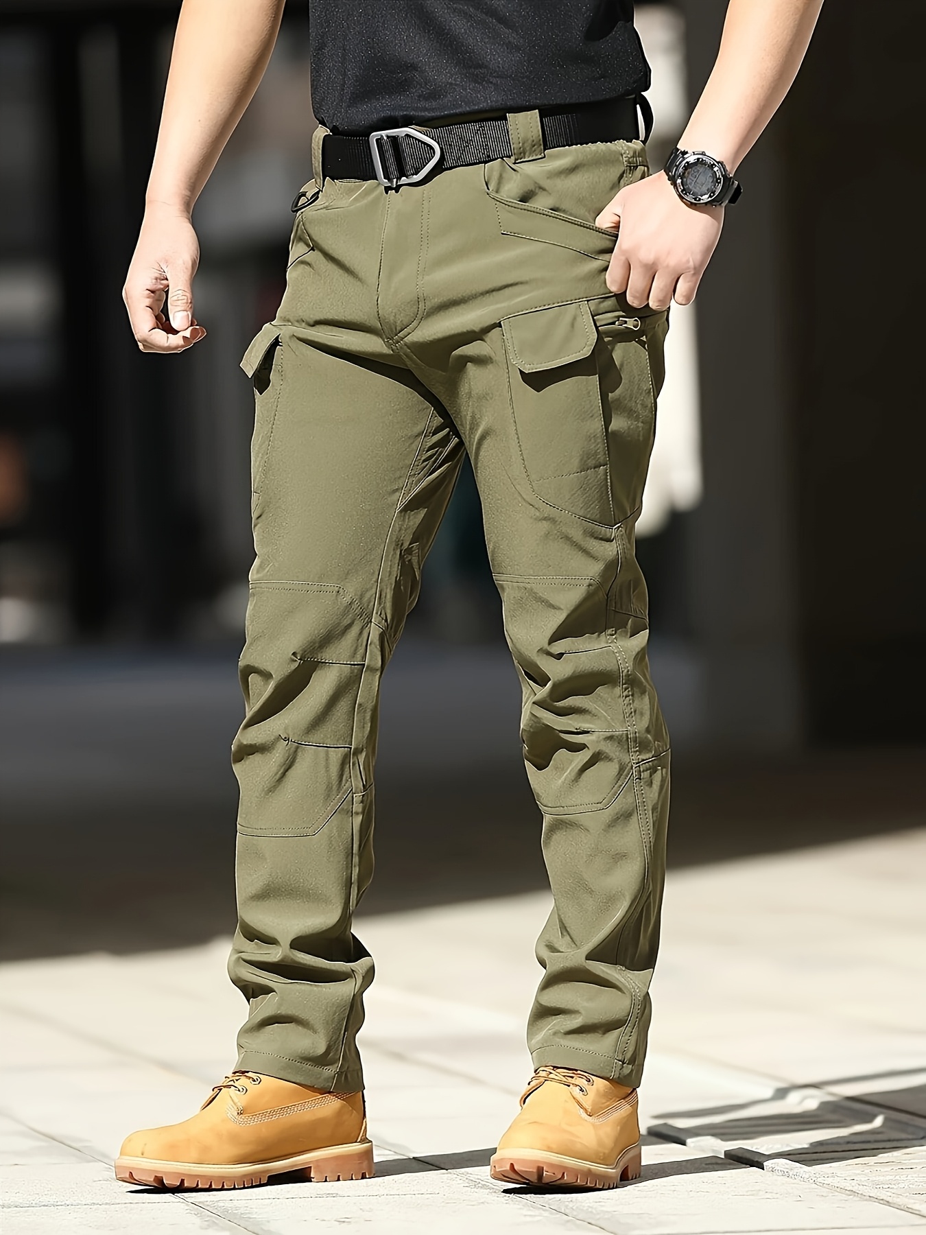 Men'S Stretchy Black Cargo Work Pants - Elastic Waist, Multi-Pocket Design for Hiking & Everyday Comfort, Durable & Comfort Fit, Outdoor Pants|Casual Cargo Pants|Glossy Finish Pant - Image 7