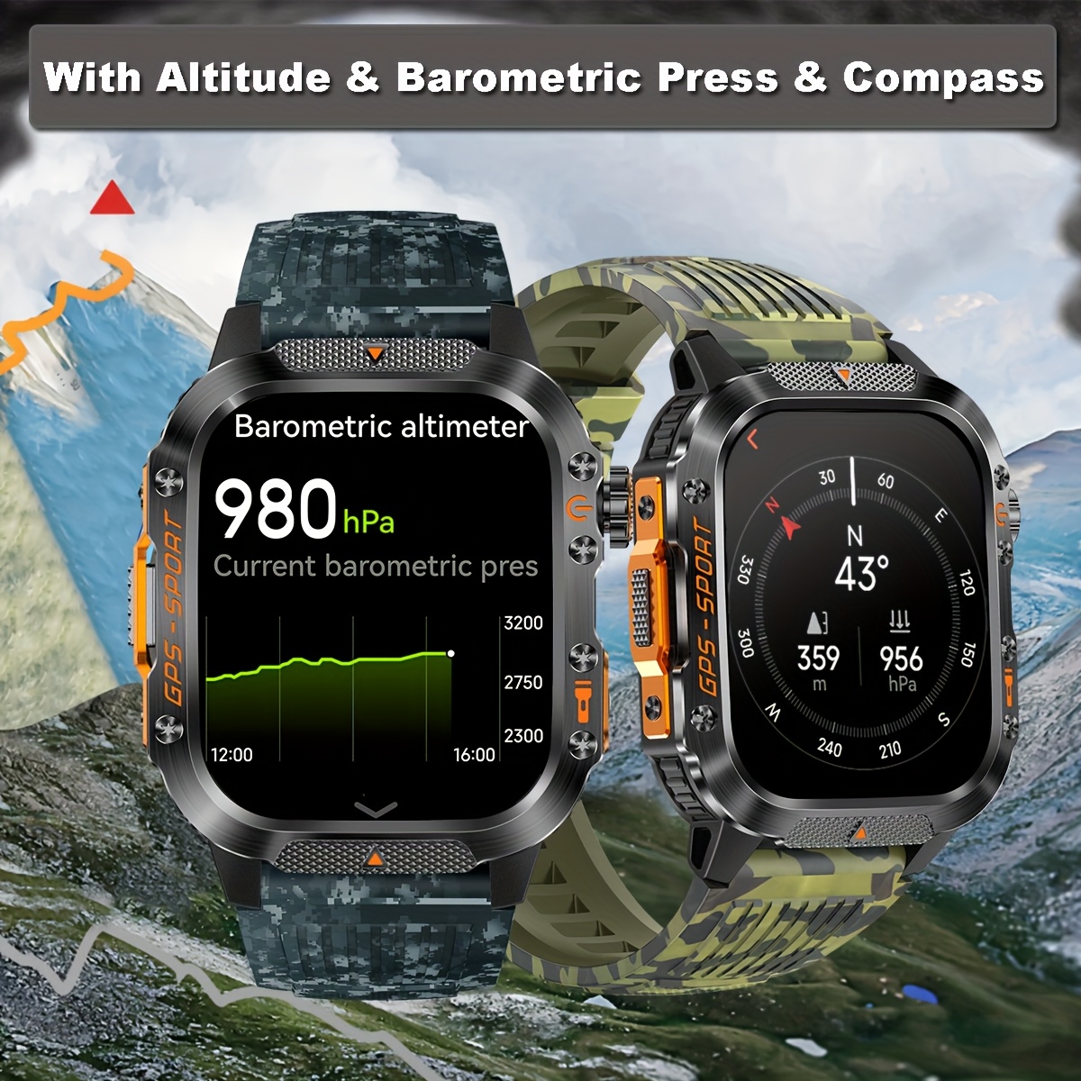 COANR New GPS Smart Watch for Men, 5.11cm Rugged Outdoor Sports Smartwatch with Wireless Call & Smart Notifications, Dual-Band GPS, Compass, LED Flashlight, 3ATM, Compatible with Iphone And Android - Image 2