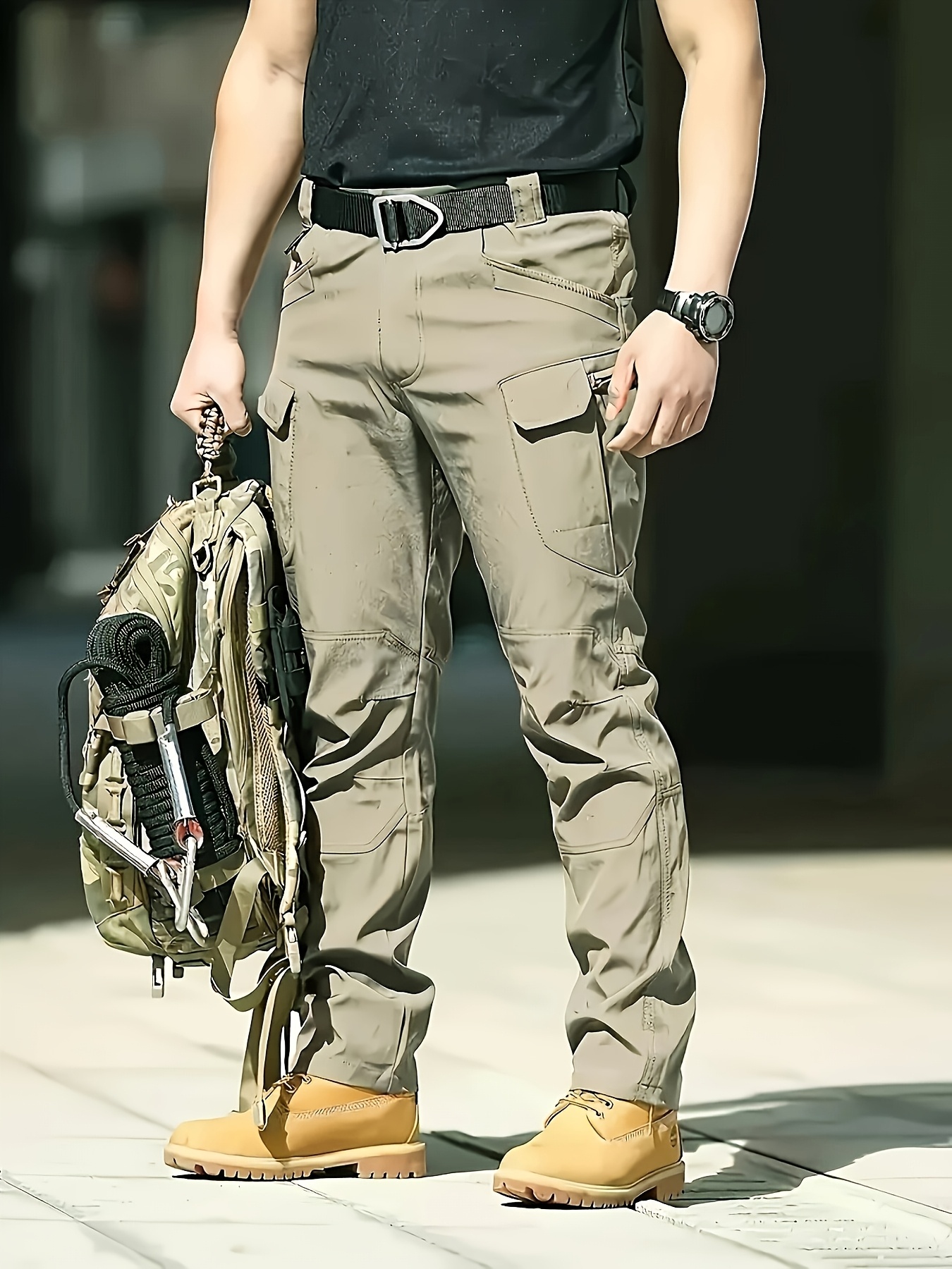Men'S Stretchy Black Cargo Work Pants - Elastic Waist, Multi-Pocket Design for Hiking & Everyday Comfort, Durable & Comfort Fit, Outdoor Pants|Casual Cargo Pants|Glossy Finish Pant - Image 6