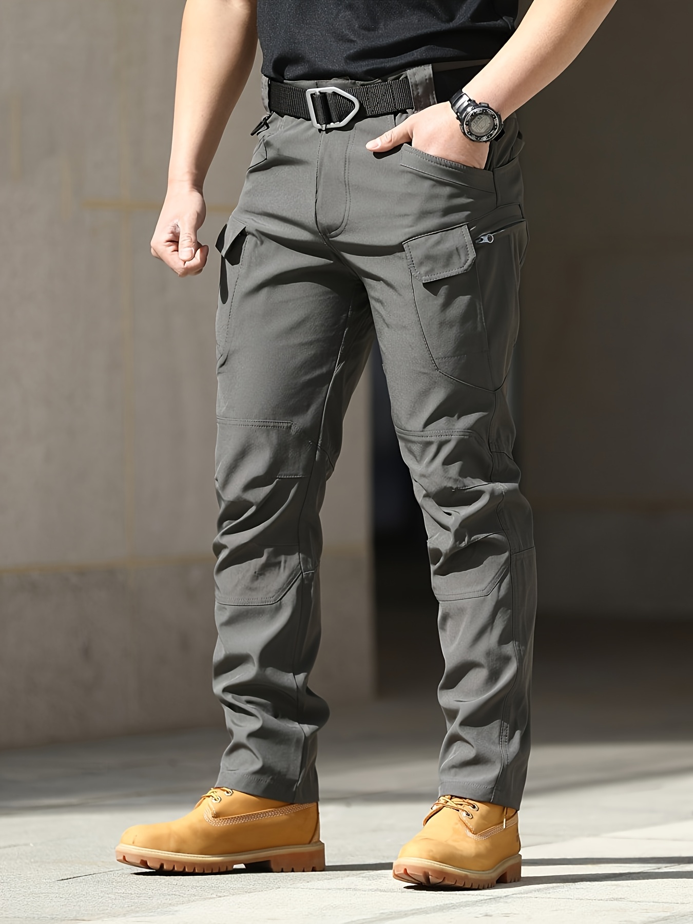 Men'S Stretchy Black Cargo Work Pants - Elastic Waist, Multi-Pocket Design for Hiking & Everyday Comfort, Durable & Comfort Fit, Outdoor Pants|Casual Cargo Pants|Glossy Finish Pant - Image 8