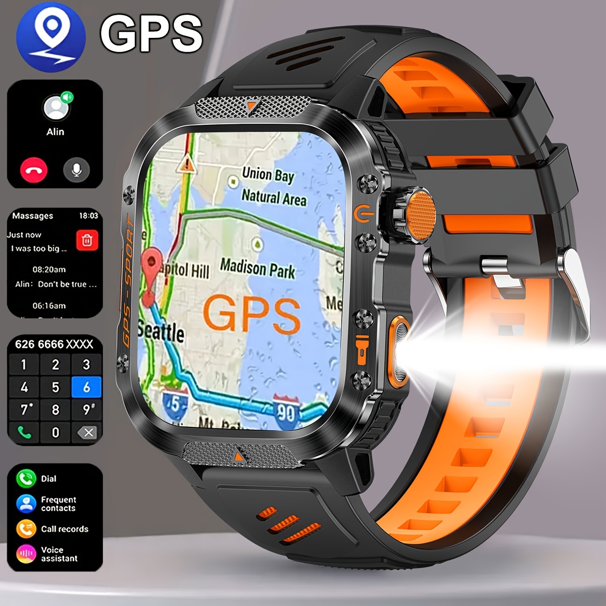 COANR New GPS Smart Watch for Men, 5.11cm Rugged Outdoor Sports Smartwatch with Wireless Call & Smart Notifications, Dual-Band GPS, Compass, LED Flashlight, 3ATM, Compatible with Iphone And Android - Image 8