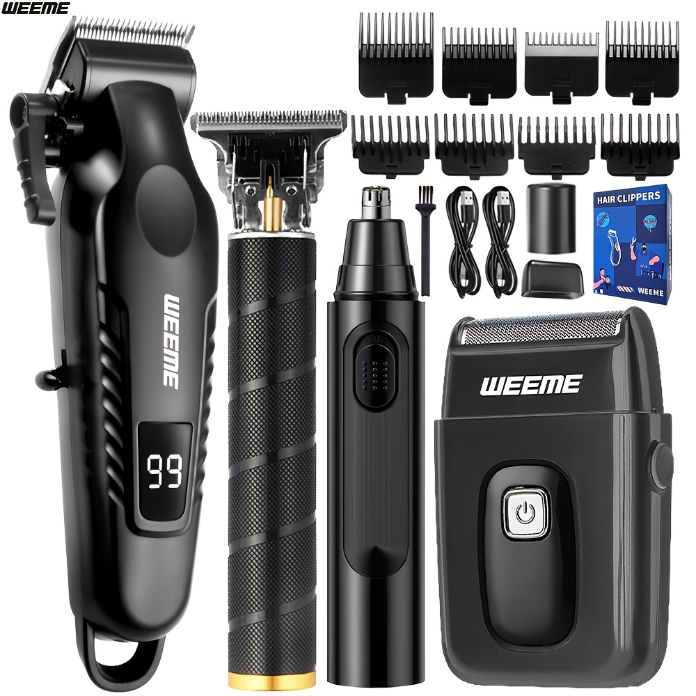 WEEME 4pcs/3pcs/1pc Cordless Men' Hair Clippers & Beard Trimmer with Electric Shaver & Nose Trimmer - Rechargeable Professional Hair Cutting System Suitable for Traveling, Home Use, Gift for Dad, Husband, Birthday/Christmas Present. - Image 4