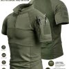 YKS JOOB Men's Tactical T-Shirt with Frog Suit System & 3/4 Zipper Stand Collar - Breathable Short-Sleeve Outdoor Shirt, Multi- & Arms Suitable for Camping, Hiking, Fishing, Running, Machine Washable Spring-Summer-Fall Gear