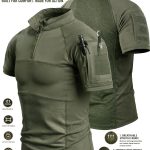 YKS JOOB Men's Tactical T-Shirt with Frog Suit System & 3/4 Zipper Stand Collar - Breathable Short-Sleeve Outdoor Shirt, Multi- & Arms Suitable for Camping, Hiking, Fishing, Running, Machine Washable Spring-Summer-Fall Gear