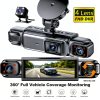 ETYMOOFOX 4-Channel Dash Cam for Cars with 3” IPS Screen, 1080P Front & 720P Rear/Driver/Side Cameras, Night Vision, Loop Recording, Parking Monitor System, Hardwire Kit Required Suitable for Vehicle Surveillance, Dashcam Accessories