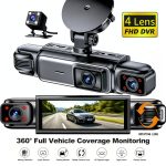 ETYMOOFOX 4-Channel Dash Cam for Cars with 3” IPS Screen, 1080P Front & 720P Rear/Driver/Side Cameras, Night Vision, Loop Recording, Parking Monitor System, Hardwire Kit Required Suitable for Vehicle Surveillance, Dashcam Accessories