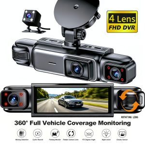 ETYMOOFOX 4-Channel Dash Cam for Cars with 3” IPS Screen, 1080P Front & 720P Rear/Driver/Side Cameras, Night Vision, Loop Recording, Parking Monitor System, Hardwire Kit Required Suitable for Vehicle Surveillance, Dashcam Accessories