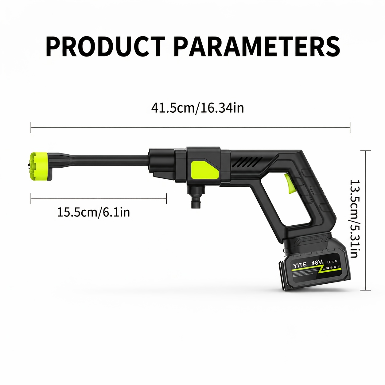 Cordless Pressure Washer Water Gun 1200 PSI | 30 Speed Levels 6-in-1 Nozzle | 7.32m High-Elastic Hose Handheld Rechargeable Lithium Battery - Image 3