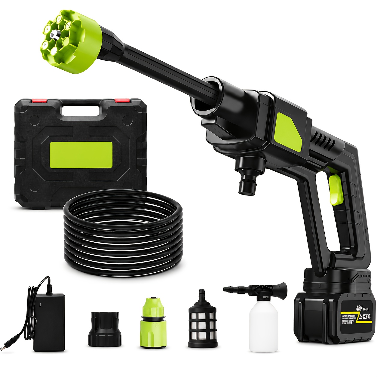 Cordless Pressure Washer Water Gun 1200 PSI | 30 Speed Levels 6-in-1 Nozzle | 7.32m High-Elastic Hose Handheld Rechargeable Lithium Battery - Image 5