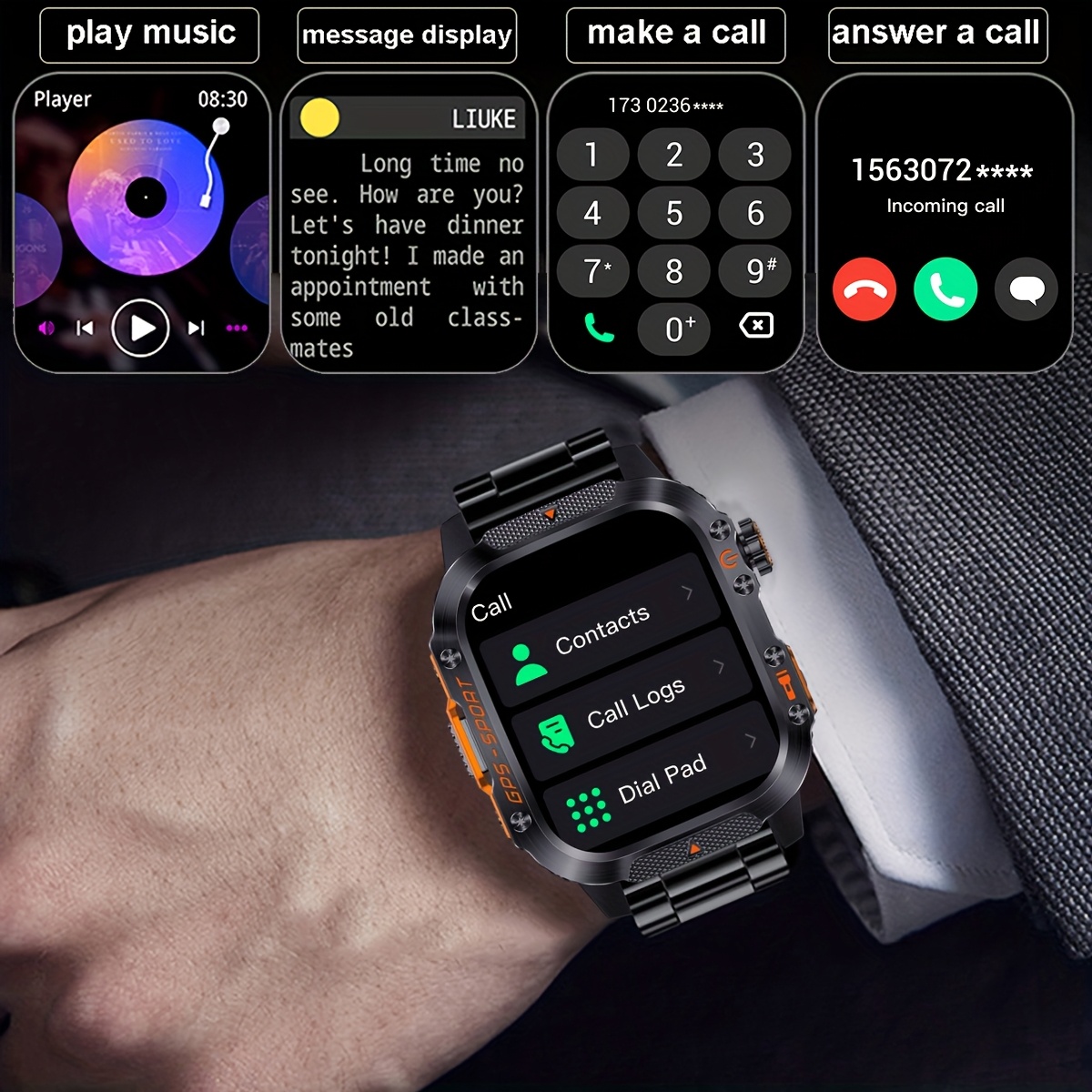 COANR New GPS Smart Watch for Men, 5.11cm Rugged Outdoor Sports Smartwatch with Wireless Call & Smart Notifications, Dual-Band GPS, Compass, LED Flashlight, 3ATM, Compatible with Iphone And Android - Image 7