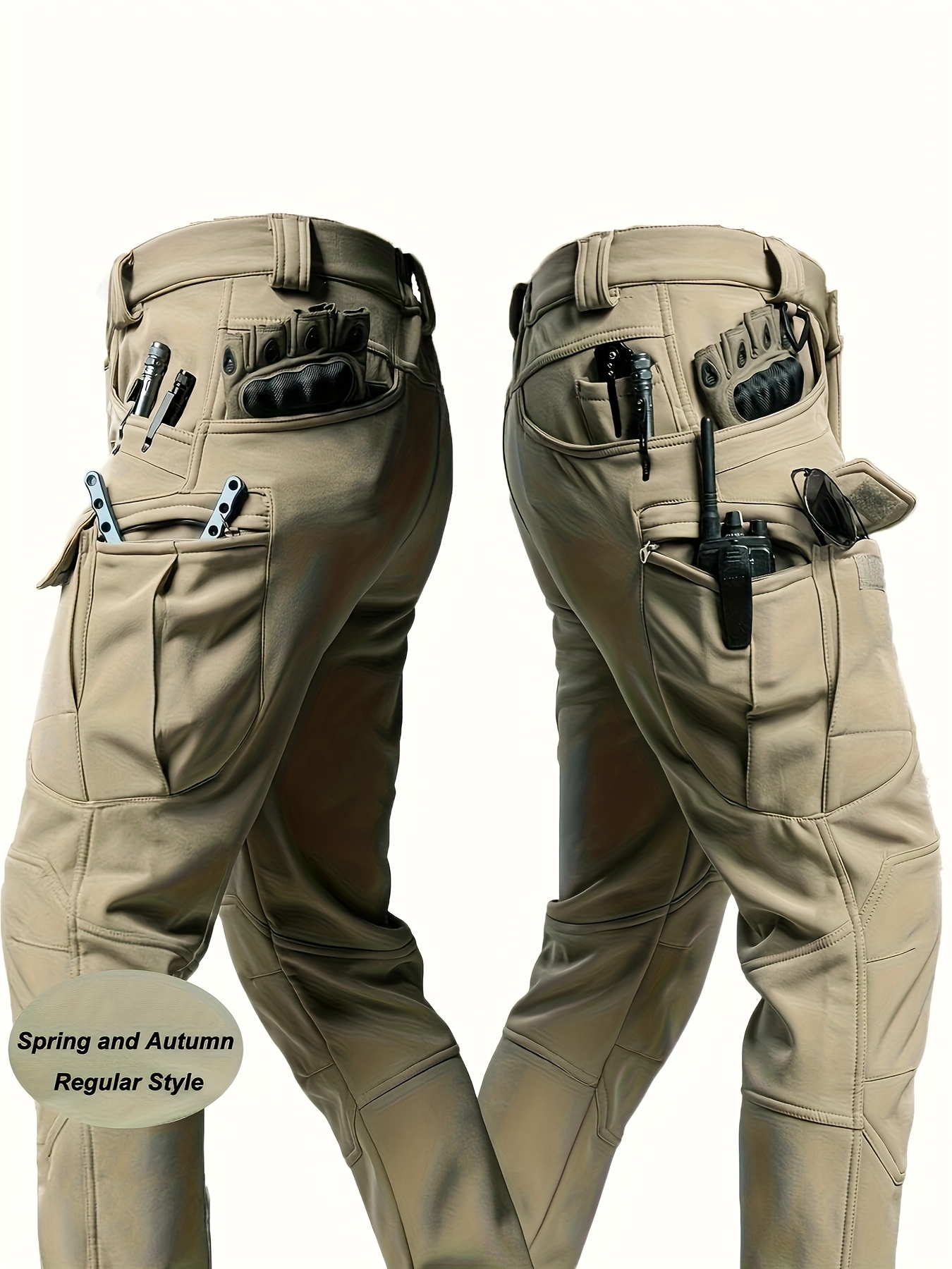 Men'S Stretchy Black Cargo Work Pants - Elastic Waist, Multi-Pocket Design for Hiking & Everyday Comfort, Durable & Comfort Fit, Outdoor Pants|Casual Cargo Pants|Glossy Finish Pant - Image 2