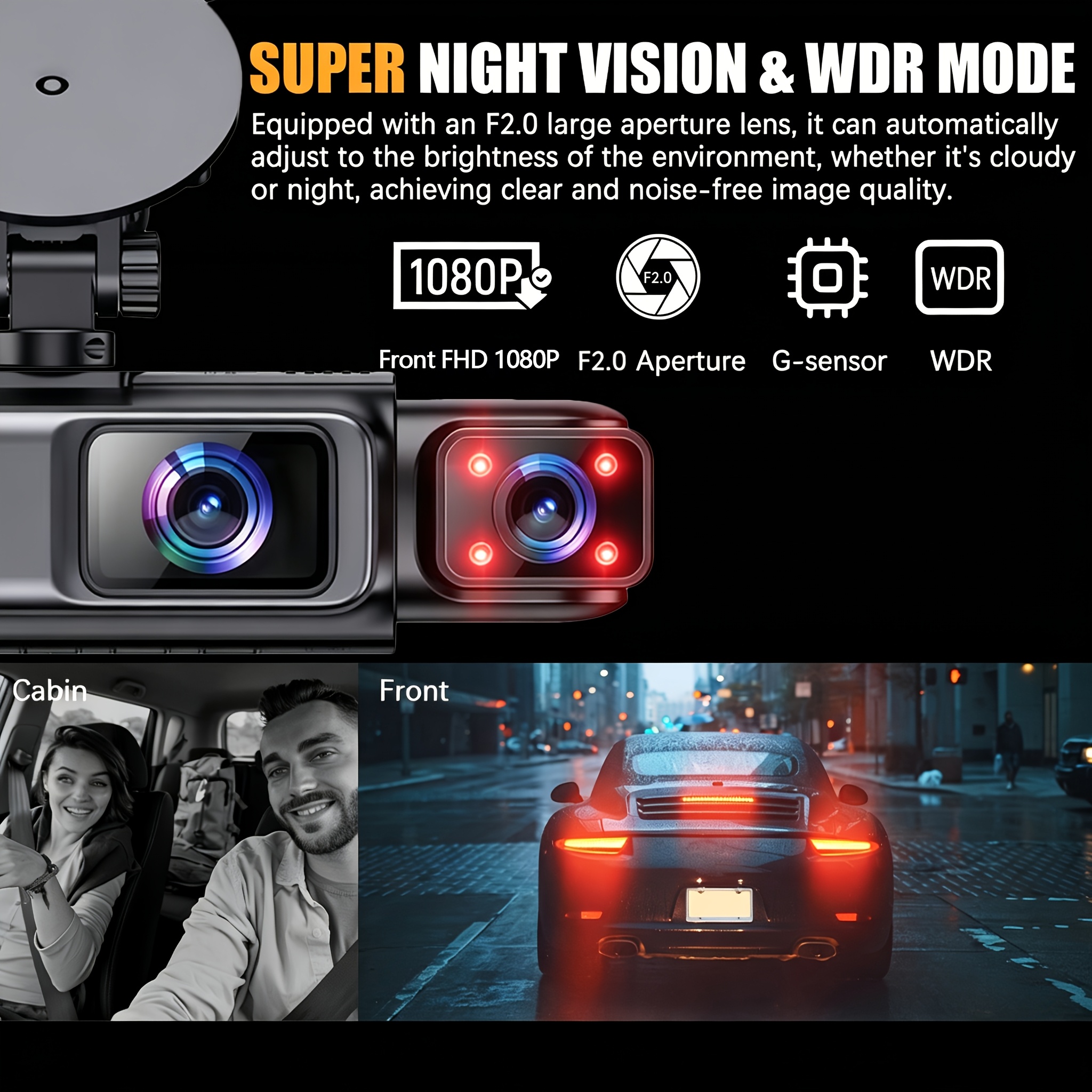 ETYMOOFOX 4-Channel Dash Cam for Cars with 3” IPS Screen, 1080P Front & 720P Rear/Driver/Side Cameras, Night Vision, Loop Recording, Parking Monitor System, Hardwire Kit Required Suitable for Vehicle Surveillance, Dashcam Accessories - Image 3