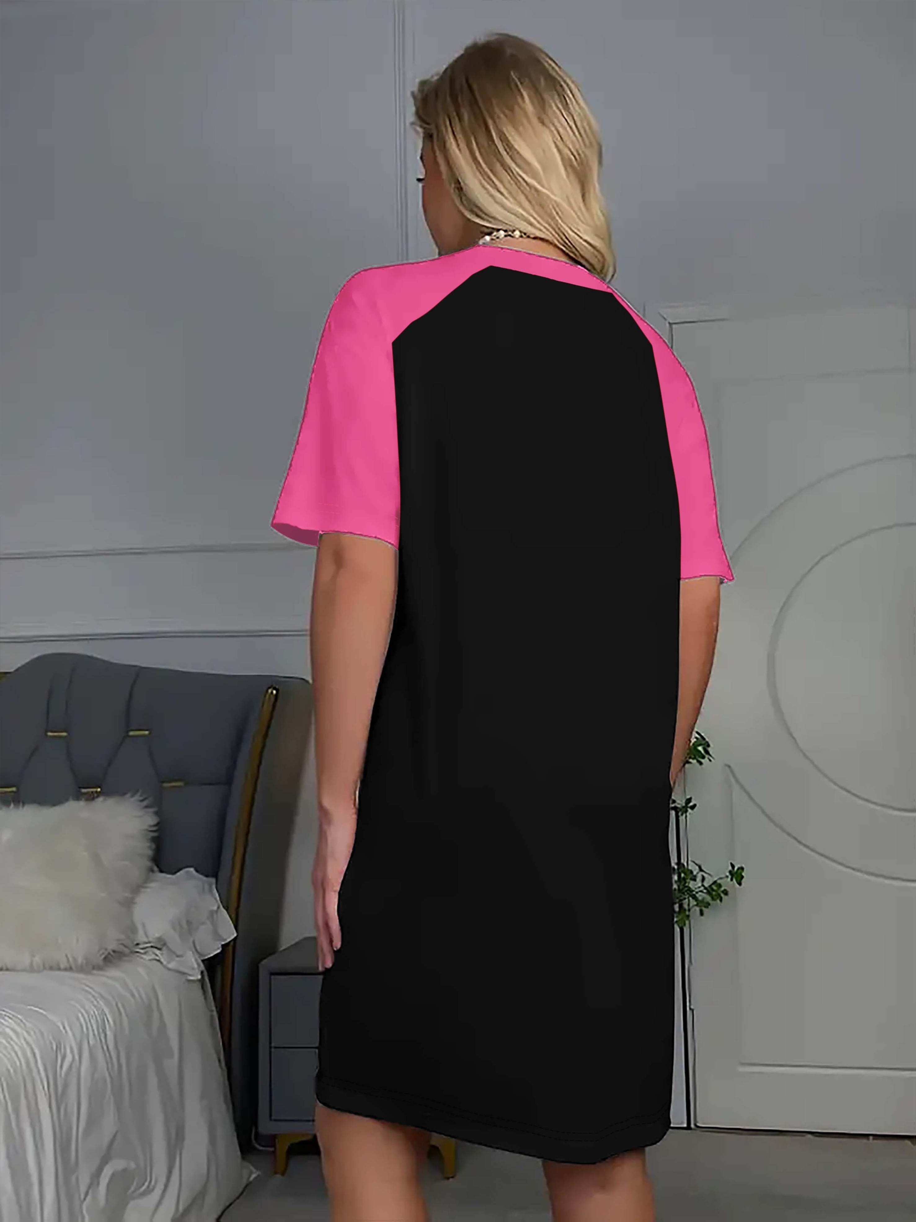 Hot Letter Printing Long Edition T-Shirt Sleeve Color Contrast Design Dress Black And White Color Printing - Image 6