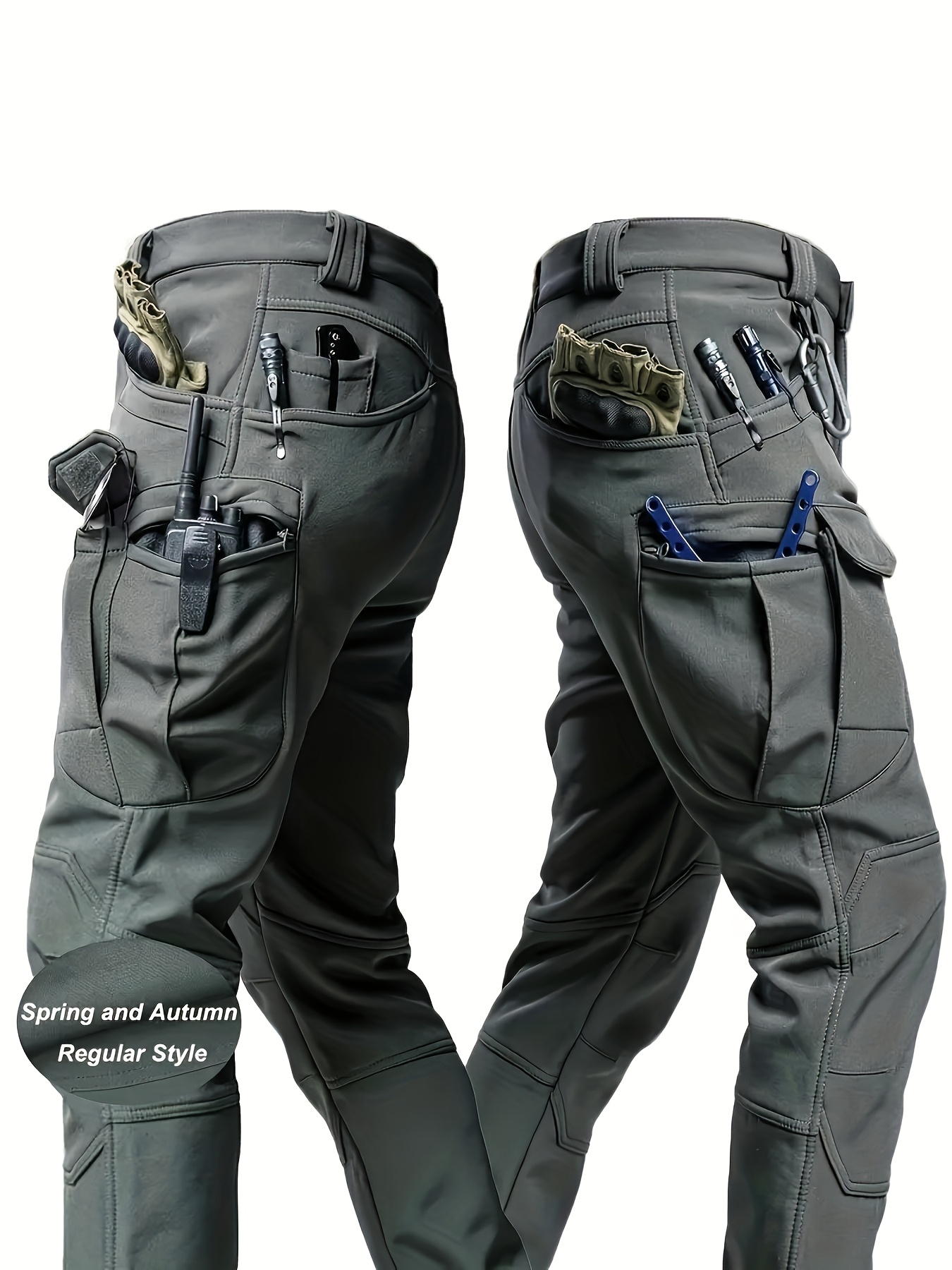 Men'S Stretchy Black Cargo Work Pants - Elastic Waist, Multi-Pocket Design for Hiking & Everyday Comfort, Durable & Comfort Fit, Outdoor Pants|Casual Cargo Pants|Glossy Finish Pant - Image 4