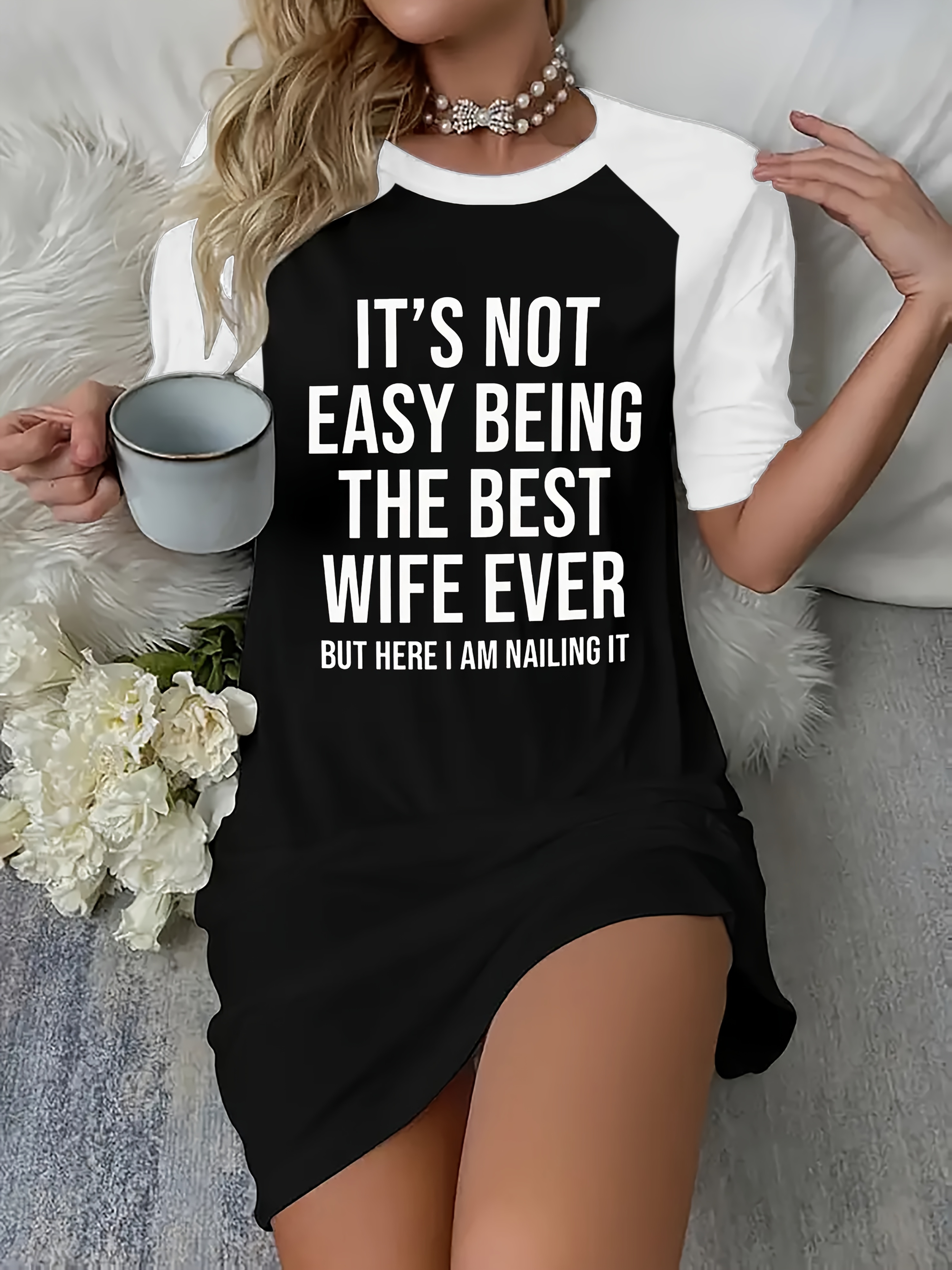 Hot Letter Printing Long Edition T-Shirt Sleeve Color Contrast Design Dress Black And White Color Printing - Image 11