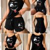 Women'S 2pcs Pajama Set, Smiling Face Theme Camisole Dress Set, Loose Comfortable Shoulder Strap Top, Elastic Fitted Ruffled Shorts, Essential for Spring And Summer Home Wear, Comfortable for All Seasons, Suitable for Home And Gifting