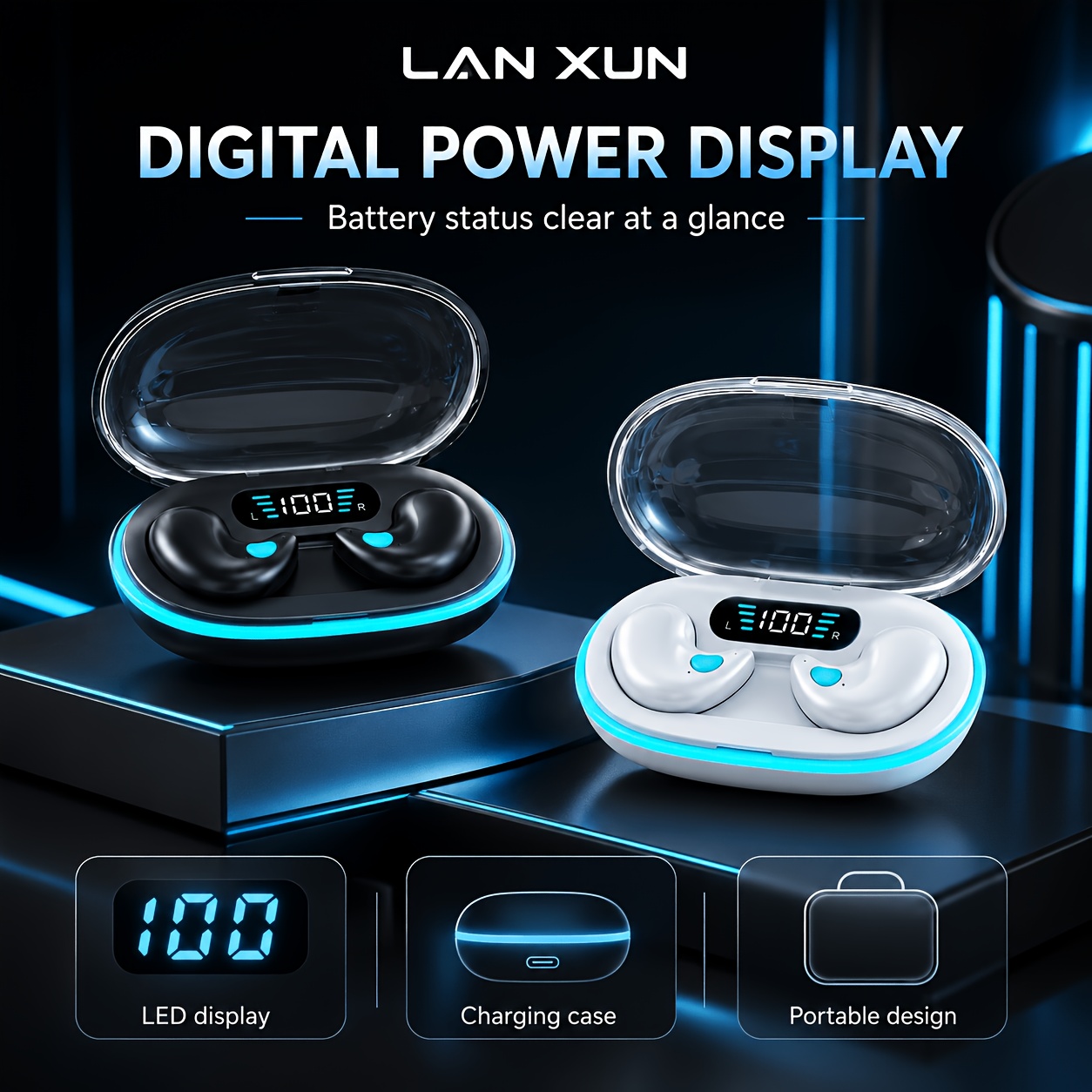 Wireless Earphones, True Wireless Earphones, LED Power Display, with Wireless Charging Box, Anti-Drop Sports Earphones, In-Ear Earphones with Microphone, Suitable for Smartphones, Laptops, Tvs, Computers, Sports, Men And Women Gift. - Image 3