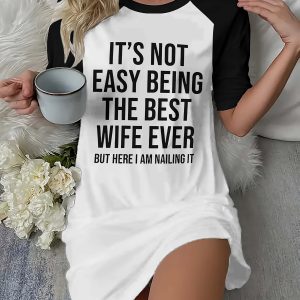 Hot Letter Printing Long Edition T-Shirt Sleeve Color Contrast Design Dress Black And White Color Printing