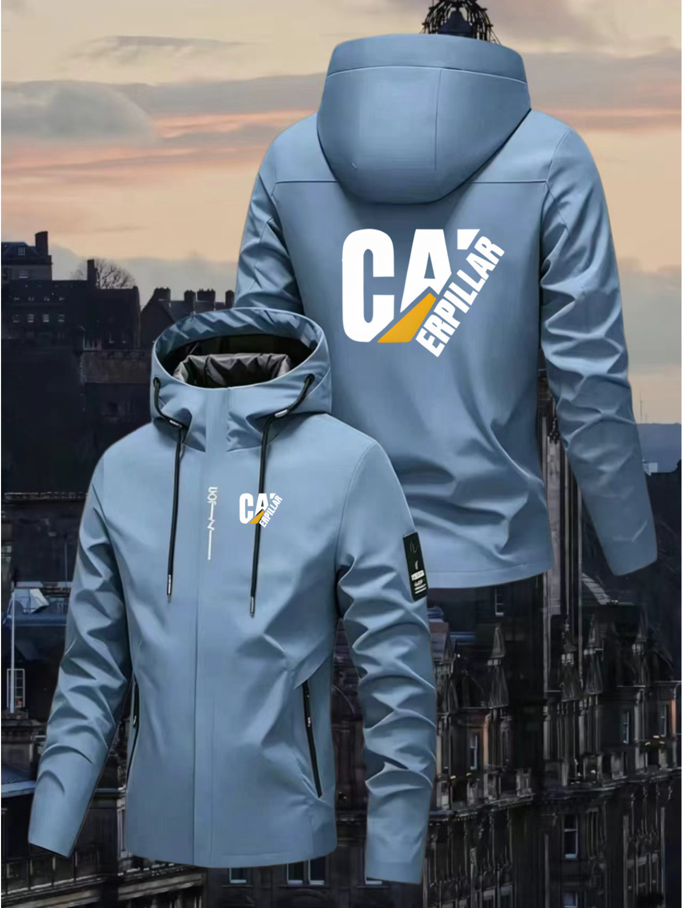 Sporty Hooded Zip-Up Jacket with CAERPILLAR Print, Suitable for Urban Casual Wear in Spring And Autumn. Features an Open-Collar Design, Ideal for Outdoor Activities, Fitness, Home, Work, And Campus Events. Unisex All-Season Windproof Hooded Jacket - Image 5