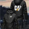Sporty Hooded Zip-Up Jacket with CAERPILLAR Print, Suitable for Urban Casual Wear in Spring And Autumn. Features an Open-Collar Design, Ideal for Outdoor Activities, Fitness, Home, Work, And Campus Events. Unisex All-Season Windproof Hooded Jacket